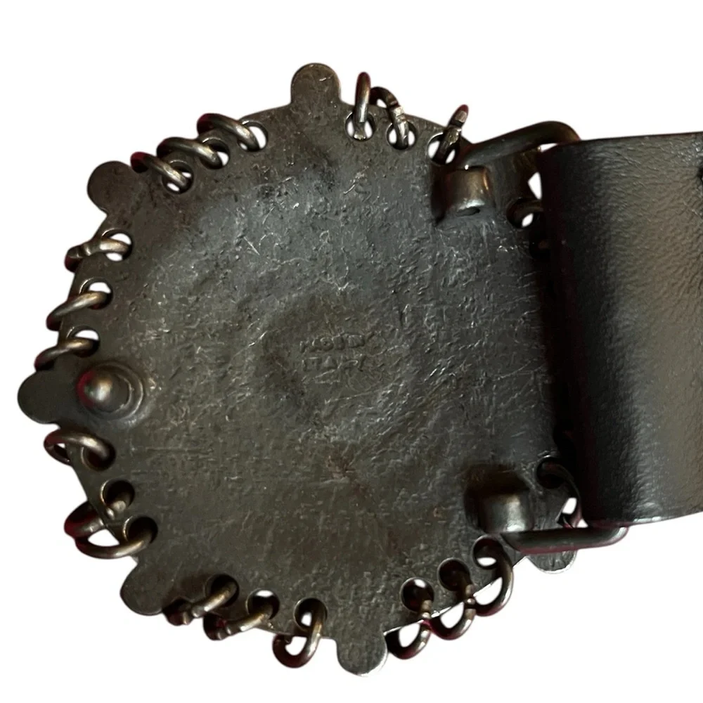 Garugieri Women's Black Leather Belt with Ornate Buckle Size XL Italian Mobwife